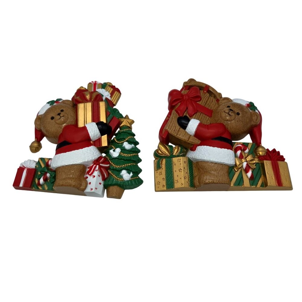 VTG 1993 Burwood Products Christmas Santa Bears Hanging Pair Wall Plaques